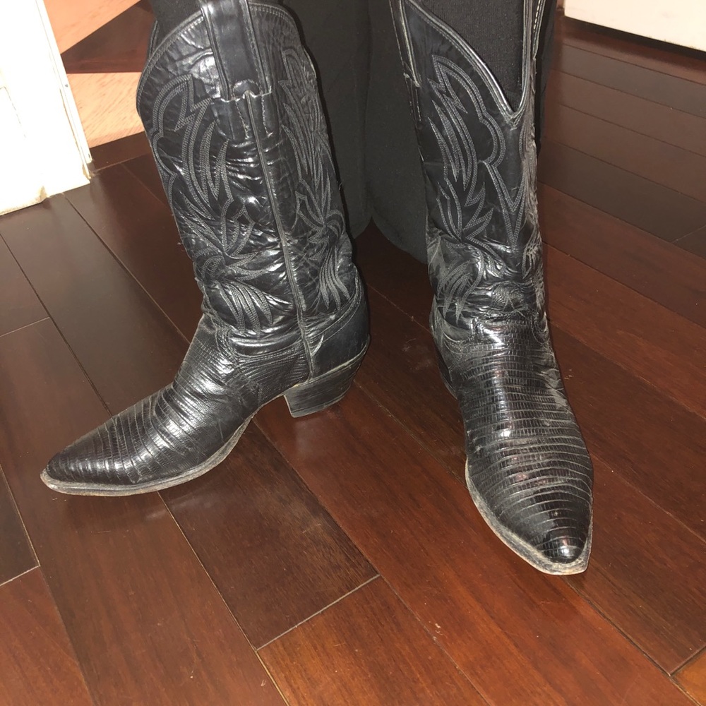 Black snakeskin cowboy boot